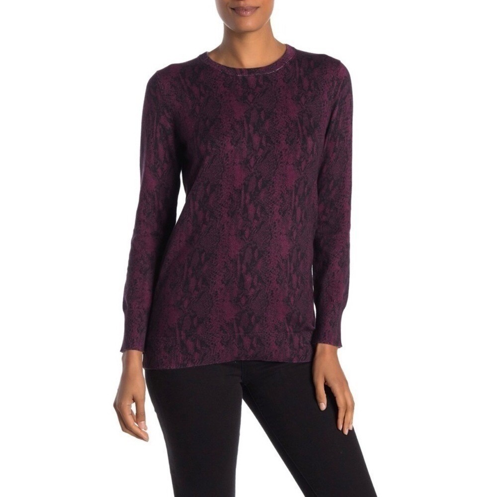 Equipment Femme Purple Black Snakeskin Animal Print Crewneck Knit Sweater Medium